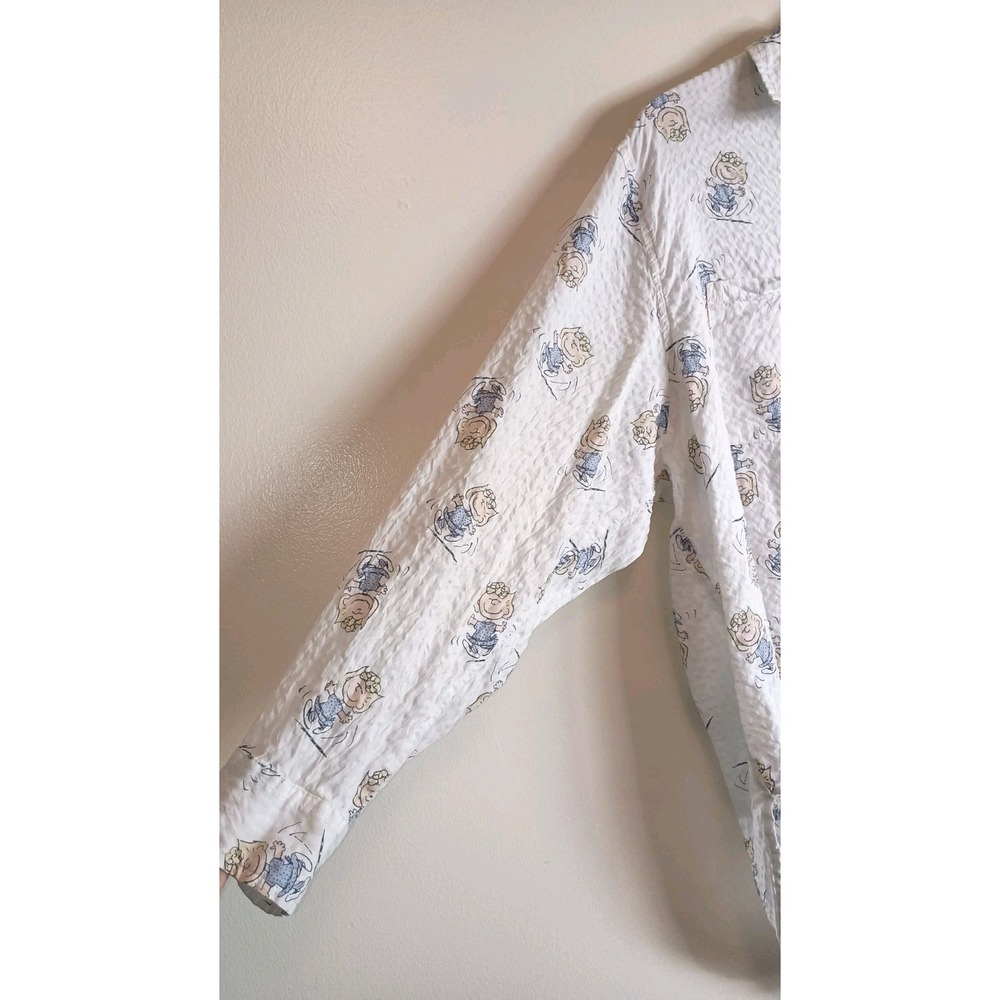 Aerie Peanuts Sally Brown Lounge Button-Up Shirt White Seersucker Sz L Oversized - Picture 3 of 9